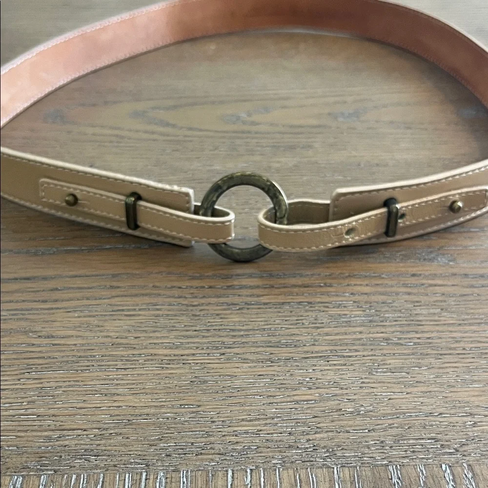 Neutral Leather Ring-Buckle Belt - Beige